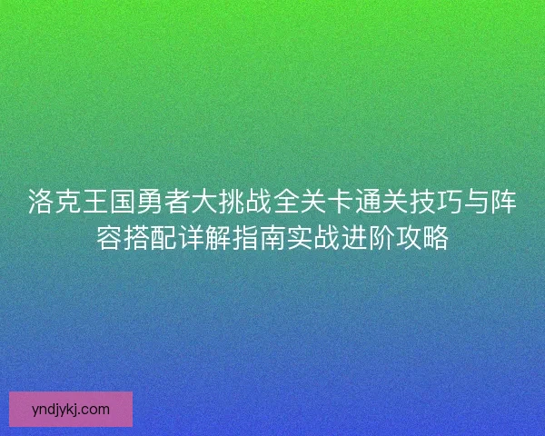 洛克王国勇者大挑战全关卡通关技巧与阵容搭配详解指南实战进阶攻略